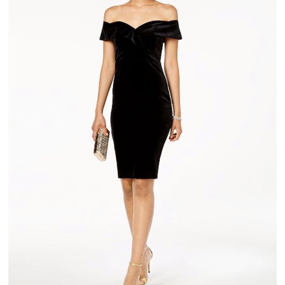 Bardot Black Velvet off the shoulder dress